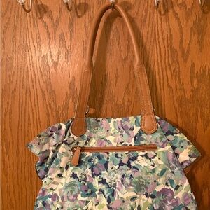 Floral Tote Bag with Tan Handles